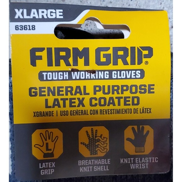FIRM GRIP Tough Working Gloves General Purpose Latex Coated Size XL - QTY AVAIL - Picture 2 of 6